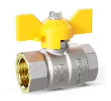 Кран шаровой латунь никель газ Pride Ду 25 Ру40 ВР бабочка аналог 11б27п1 LD 47.25.В-В.Б