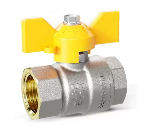 Кран шаровой латунь никель газ Pride Ду 20 Ру40 ВР бабочка аналог 11б27п1 LD 47.20.В-В.Б