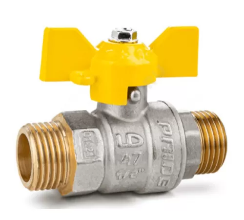 Кран шаровой латунь никель газ Pride Ду 15 Ру40 НР полнопроходной бабочка аналог 11б27п LD 47.15.Н-Н.Б