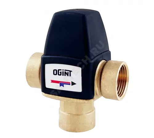 Клапан смесительный термостатический седельный латунь Ду 15 Ру10 1/2" ВР Kvs=2.15м3/ч Tн=30-65C боковой выход Ogint