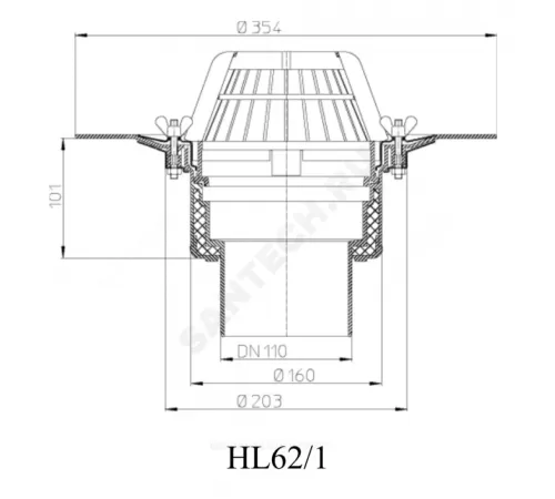 Воронка кровельная HL62 с вертикальным выпуском PP Дн 110 с листвоуловителем, теплоизоляцией, обжимным фланцем HL HL62/1