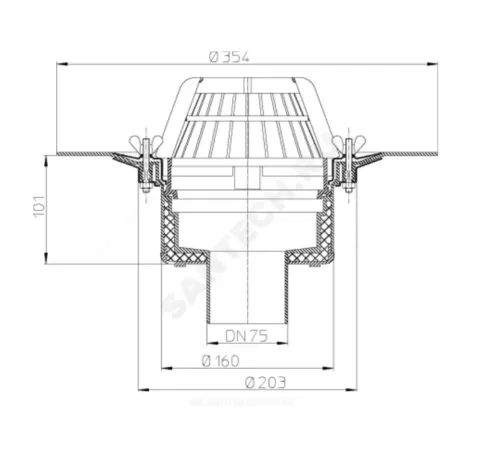 Воронка кровельная HL62.1 с вертикальным выпуском PP Дн 75 с листвоуловителем, электрообогревом, теплоизоляцией, обжимным фланцем HL HL62.1/7