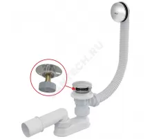 Слив-перелив для ванны плоский автоматический 1 1/2"x40 с переходной трубкой 10гр 40/50 слив клапан "клик-клак", пробка D=70мм хром Alca Plast A504CKM