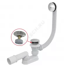 Слив-перелив для ванны плоский автоматический 1 1/2"x40 с переходной трубкой 10гр 40/50 слив клапан "клик-клак", пробка D=70мм хром Alca Plast A504CKM