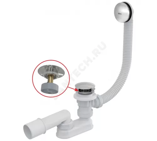 Слив-перелив для ванны плоский автоматический 1 1/2"x40 с переходной трубкой 10гр 40/50 слив клапан "клик-клак", пробка D=70мм хром Alca Plast A504CKM