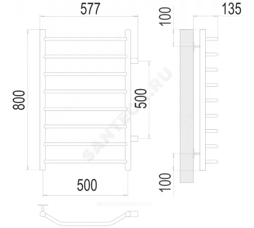 Полотенцесушитель водяной нерж сталь Лесенка (1") НР 500х800мм 8П боковое подключение Виктория Терминус 4670078530110