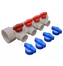 Коллектор PP-R серый Дн 40х20 на 4 выхода с кранами VALFEX 101134004Г