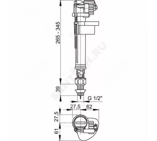 Арматура для бачка наливная 1/2" нижнее подключение Alca Plast A17-1/2"