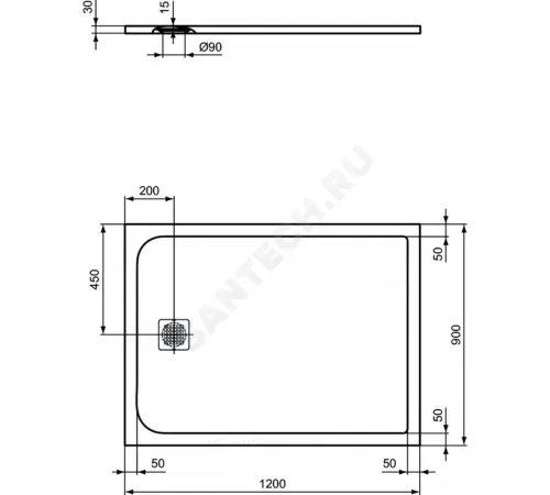 Поддон душевой литой мрамор прямоугольный ULTRAFLAT S 1200х900х30 черный Ideal Standard K8230FV