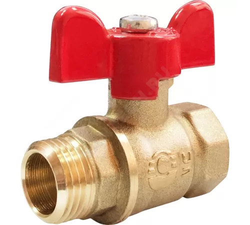 Кран шаровой латунь 11Б27фт1М OPTIMA Ду 20 Ру25 ВР/НР полнопроходной бабочка красная VALFEX VF.218.L0B1.034
