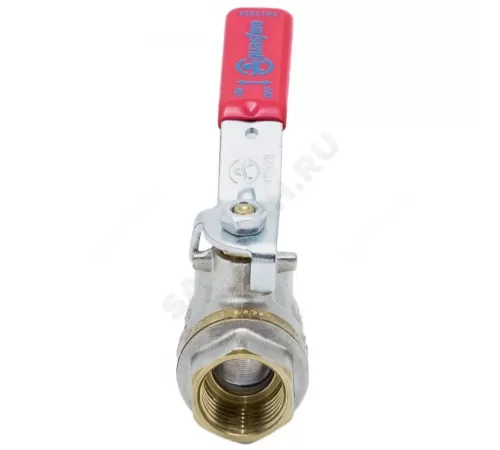 Кран шаровой латунь никель 1001 Euro Ду 20 Ру30 ВР полнопроходной рычаг красный Aquasfera 1001-02 .