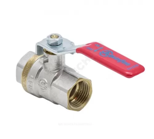 Кран шаровой латунь никель 1001 Euro Ду 20 Ру30 ВР полнопроходной рычаг красный Aquasfera 1001-02 .