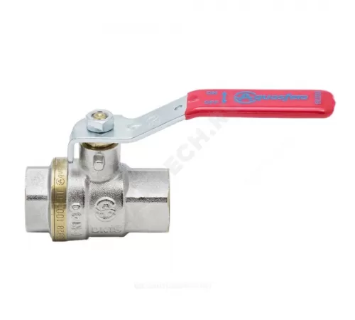 Кран шаровой латунь никель 1001 Euro Ду 20 Ру30 ВР полнопроходной рычаг красный Aquasfera 1001-02 .