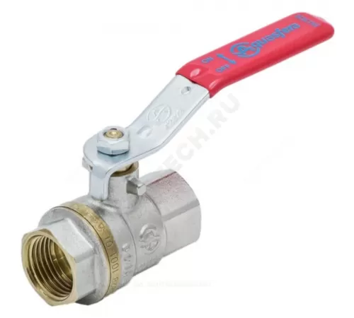 Кран шаровой латунь никель 1001 Euro Ду 20 Ру30 ВР полнопроходной рычаг красный Aquasfera 1001-02 .