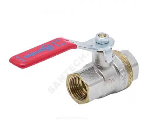 Кран шаровой латунь никель 1001 Euro Ду 20 Ру30 ВР полнопроходной рычаг красный Aquasfera 1001-02 .