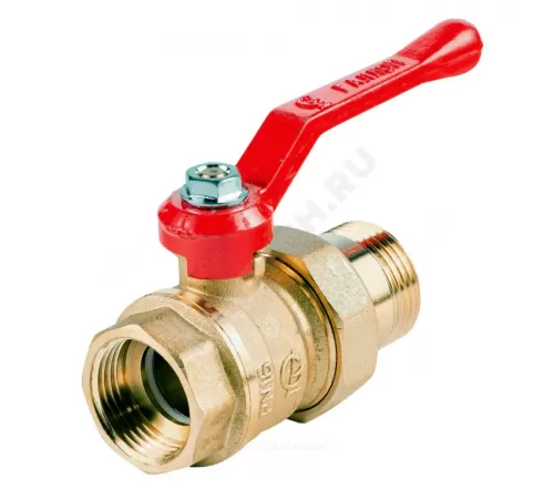 Кран шаровой латунь Стандарт 222 аналог 11б27п1 Ду 32 Ру16 ВР/"американка" полнопроходной рычаг красный ГАЛЛОП 0103174