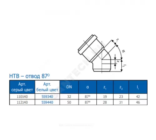 Отвод PP-H белый HT HTBw Дн 32х1,8х87гр б/нап в/к Ostendorf 559340