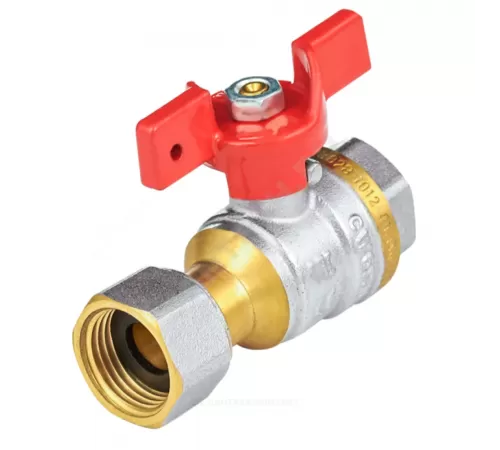 Кран шаровой латунь никель 1022 Euro Ду 20 Ру30 ВР/нак. гайка полнопроходной бабочка красная Aquasfera 1022-02