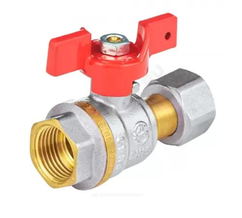 Кран шаровой латунь никель 1022 Euro Ду 20 Ру30 ВР/нак. гайка полнопроходной бабочка красная Aquasfera 1022-02