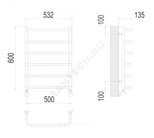 Полотенцесушитель водяной нерж сталь Лесенка (1/2") ВР 500х600мм 6П нижнее подключение Стандарт Терминус 4670078530332
