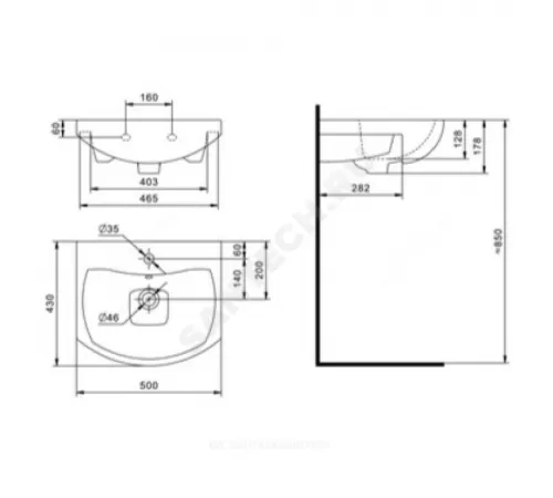 Умывальник мебельный Балтика 50 1 отверстие под смеситель по центру белый Santek 1.WH50.1.701