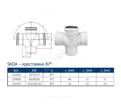 Крестовина PP-MD 1-плоскостная бесшумная светло-серая Skolan Safe SKDA Дн 90х90х90х87гр (DN90х90х90) б/нап в/к Ostendorf 334900