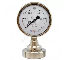 Манометр гидрозаполненный с мембранным разделителем среды молочная (накидная) гайка DN40 МД 90 радиальный Дк100мм 0-1,0 МПа кл.1,0 G1/2" глицерин ЭКОМЕРА РС40МГ-М-1