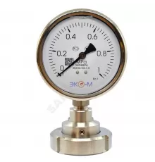 Манометр гидрозаполненный с мембранным разделителем среды молочная (накидная) гайка DN40 МД 90 радиальный Дк100мм 0-1,0 МПа кл.1,0 G1/2" глицерин ЭКОМЕРА РС40МГ-М-1