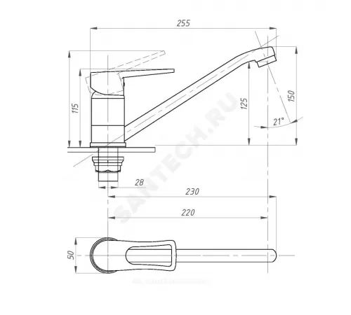 Смеситель для кухонной мойки одноручный ПЛЮС ПСМ-425-КТ/017 Профсан PSM-425-017