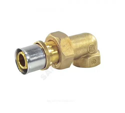 Угольник разъемный для МП/PE-X труб латунь пресс Дн 16х1/2"х90гр ВР RM19 Giacomini RM19Y037