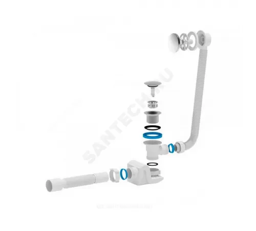 Слив-перелив для ванны Бриг автоматический 1 1/2"x40 с гофрой 40х50 слив клапан "клик-клак" (грибок-сетка), пробка D=68мм АНИ Пласт EC655GS