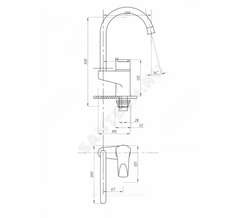 Смеситель для кухонной мойки одноручный МОДЕРН ПСМ-384-КТ/023 Профсан PSM-384-023