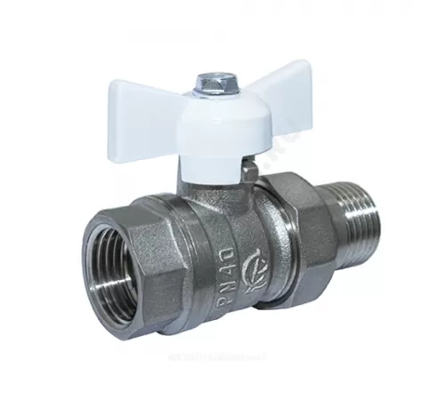 Кран шаровой латунь никель Стандарт 232 аналог 11б27п1 Ду 15 Ру40 ВР/"американка" полнопроходной бабочка белая ГАЛЛОП 113168