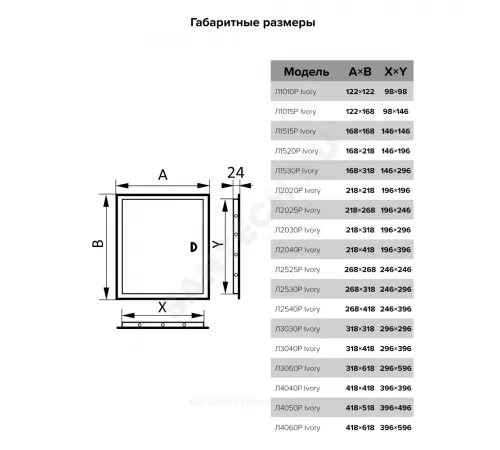 Люк-дверца с фланцем и ручкой пластик 146х146 Evecs ЛР Л1515Р Ivory