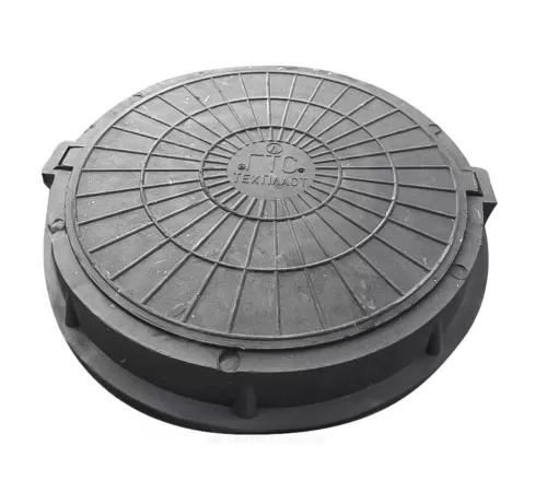 Люк полимер (тяжелый) черный круглый 750х630 h=115мм m=58кг 150кН с двумя крышками ПП-630 ГТС ТехПласт