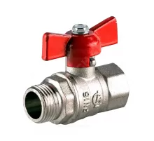 Кран шаровой латунь никель Стандарт 231 аналог 11б27п1 Ду 15 Ру40 ВР/НР полнопроходной бабочка красная ГАЛЛОП 107166