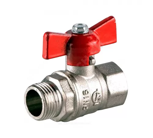 Кран шаровой латунь никель Стандарт 231 аналог 11б27п1 Ду 15 Ру40 ВР/НР полнопроходной бабочка красная ГАЛЛОП 107166