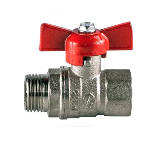 Кран шаровой латунь никель Стандарт 231 аналог 11б27п1 Ду 15 Ру40 ВР/НР полнопроходной бабочка красная ГАЛЛОП 107166