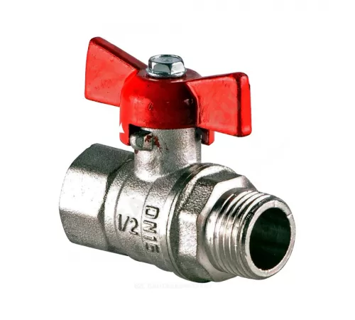 Кран шаровой латунь никель Стандарт 231 аналог 11б27п1 Ду 15 Ру40 ВР/НР полнопроходной бабочка красная ГАЛЛОП 107166