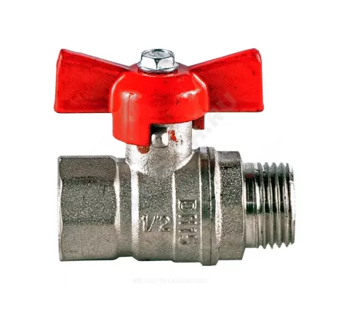 Кран шаровой латунь никель Стандарт 231 аналог 11б27п1 Ду 15 Ру40 ВР/НР полнопроходной бабочка красная ГАЛЛОП 107166
