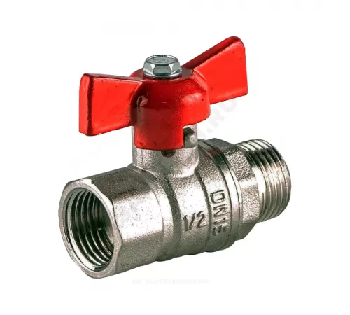Кран шаровой латунь никель Стандарт 231 аналог 11б27п1 Ду 15 Ру40 ВР/НР полнопроходной бабочка красная ГАЛЛОП 107166