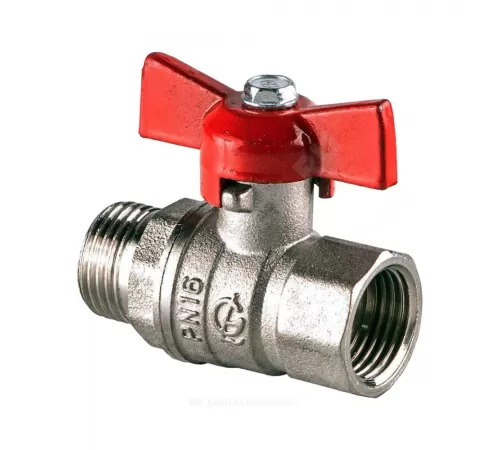 Кран шаровой латунь никель Стандарт 231 аналог 11б27п1 Ду 15 Ру40 ВР/НР полнопроходной бабочка красная ГАЛЛОП 107166