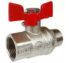 Кран шаровой латунь никель 11Б27фт1М Ду 20 Ру40 ВР/НР полнопроходной бабочка красная VALFEX VF.218.NB1.034.PREMIUM