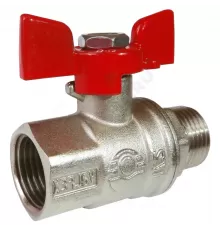 Кран шаровой латунь никель 11Б27фт1М Ду 20 Ру40 ВР/НР полнопроходной бабочка красная VALFEX VF.218.NB1.034.PREMIUM