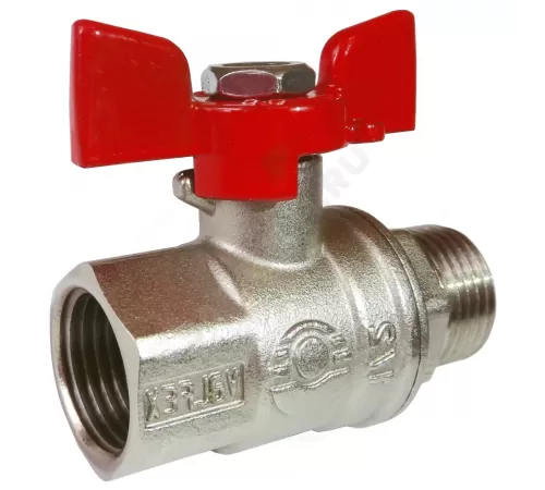 Кран шаровой латунь никель 11Б27фт1М Ду 20 Ру40 ВР/НР полнопроходной бабочка красная VALFEX VF.218.NB1.034.PREMIUM