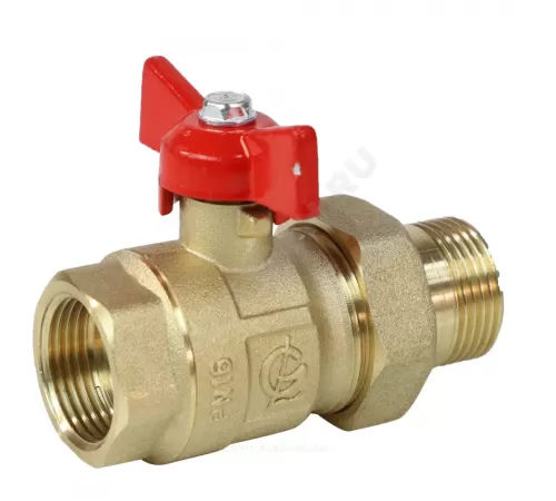 Кран шаровой латунь Крепыш 332 аналог 11б27п1 Ду 20 Ру16 ВР/"американка" полнопроходной бабочка красная ГАЛЛОП 103230