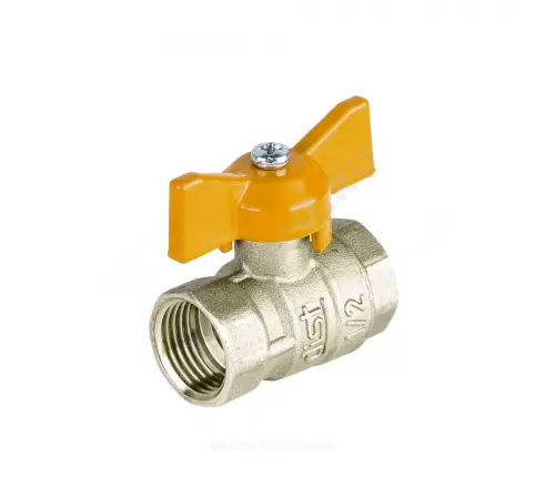 Кран шаровой латунь никель газ Стандарт Ду 15 Ру40 ВР полнопроходной бабочка Dist Н411Б