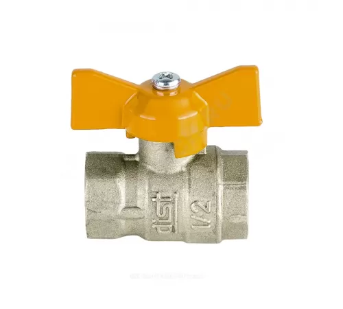 Кран шаровой латунь никель газ Стандарт Ду 15 Ру40 ВР полнопроходной бабочка Dist Н411Б