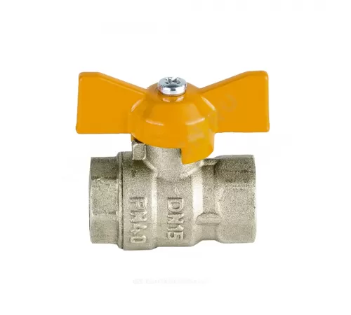 Кран шаровой латунь никель газ Стандарт Ду 15 Ру40 ВР полнопроходной бабочка Dist Н411Б