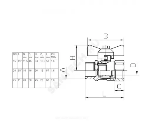 Кран шаровой латунь ПРАКТИК 131 Ду 20 Ру16 ВР/НР бабочка красная аналог 11б27п1 ГАЛЛОП 103255